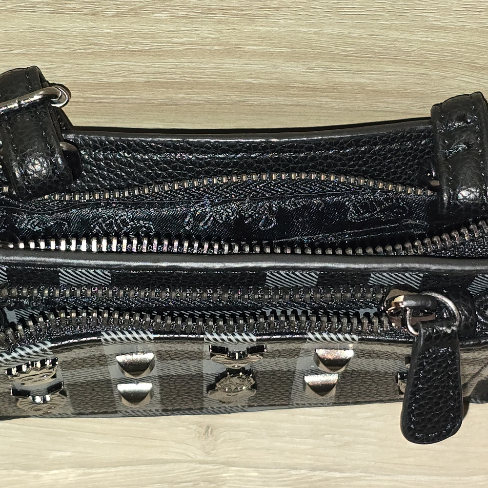 Black Plaid Crossbody Wallet with Stud Accents - Picture 5 of 8